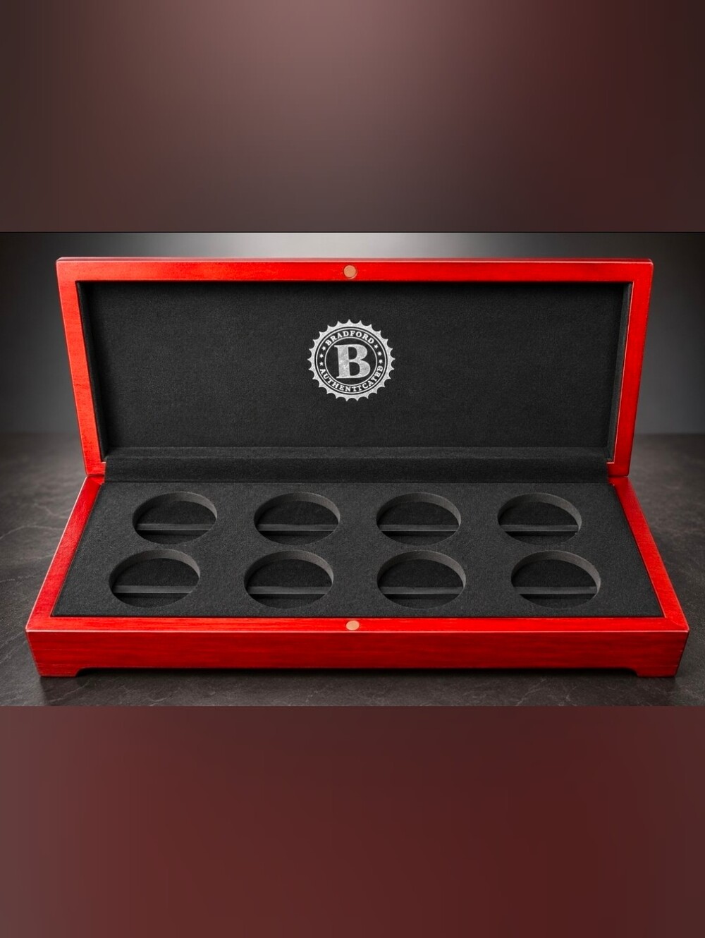 Bradford Authenticated Wooden Display Case Box for 8 Coins Medallions Empty
